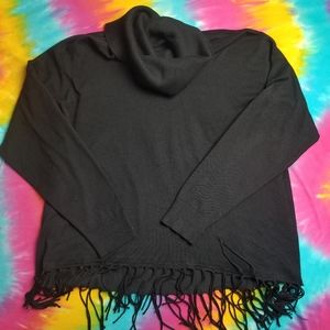 BLACK GOTH BABE FRINGE SWEATER BOHO TURTLENECK